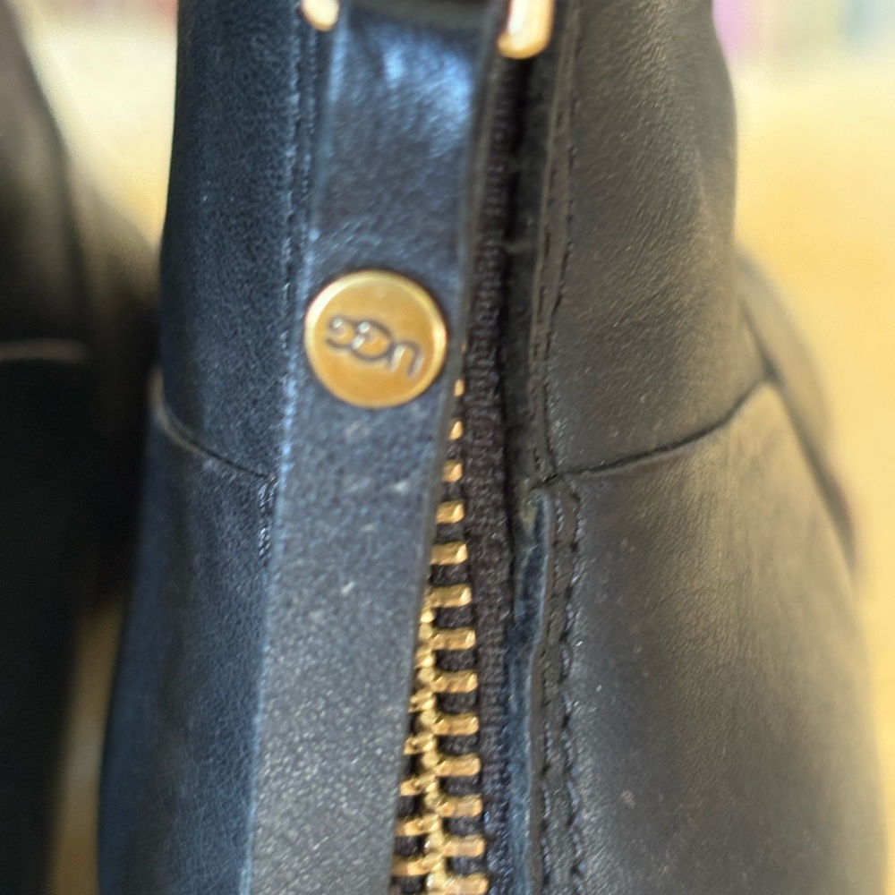 UGG Black Leather Ankle Boots | Back Zip | Stacked Heel. Size 6US - Picture 6 of 11